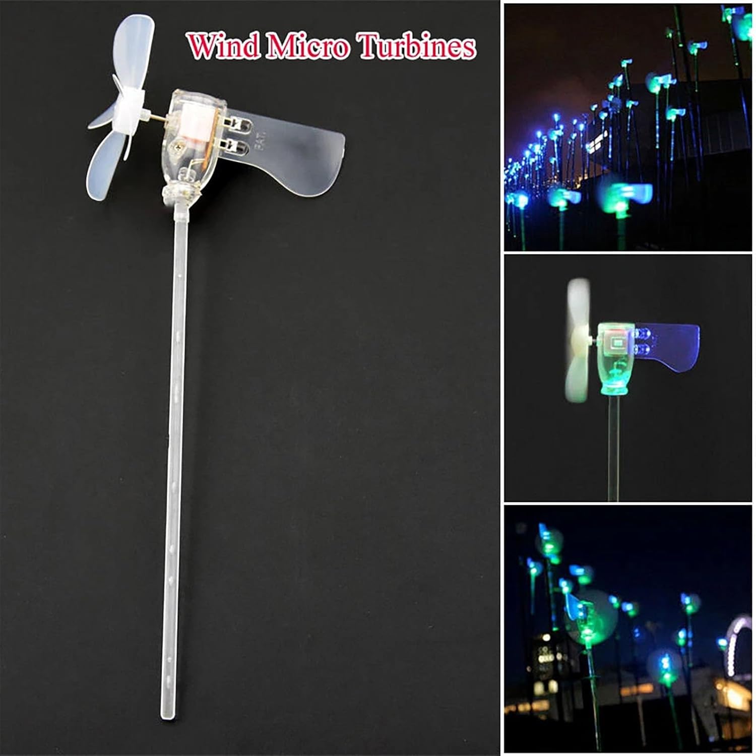 Micro Handheld Micro Wind Turbine Generator Model With 3 LED Lights – No-Base Mini DIY Windmill Lamp For Bike, E-Bike, Motorcycle & Outdoor Landscape Decor
