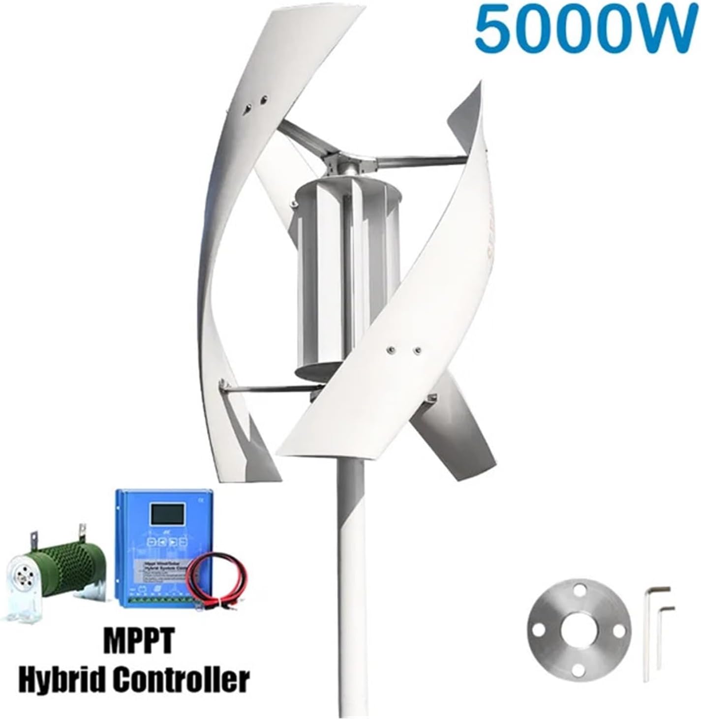 5KW Vertical Axis Wind Turbine High Voltage Generator 5000w 24V 48V with Charge Controller Household Windmill Low Starting Speed for Home(Hybrid Control,48V)