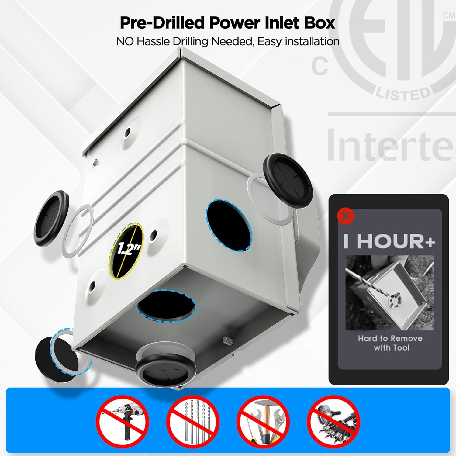 25FT 50 Amp Generator Cord with Twist Lock and Pre-Drilled Power Inlet Box, Heavy Duty NEMA 14-50P to SS2-50R Extension Cord with Inlet Box, 125/250V, 12500W, ETL Listed, for Generator to RV, House