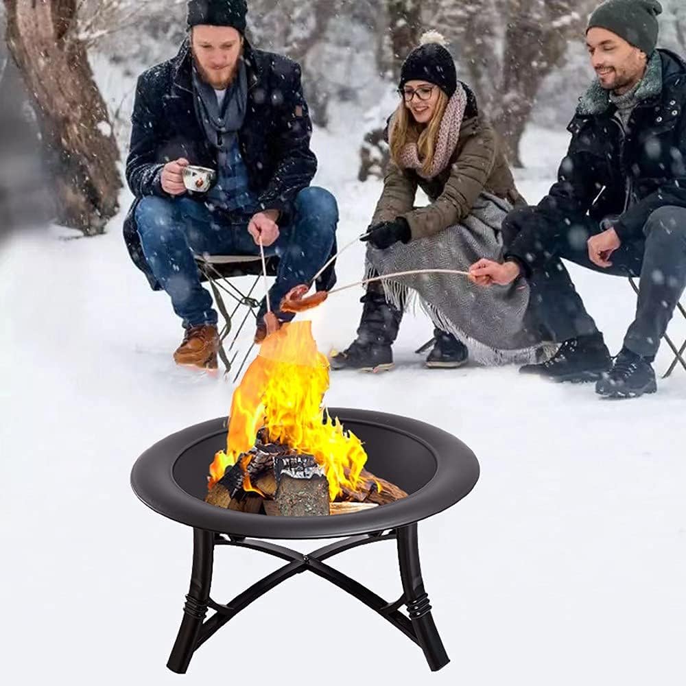 Wood Burning Pit, Grill Fire Pit Bowl, Large Firepit for Outside Round 26Inch with Spark Screen Cover for Camping, Outdoor Heating