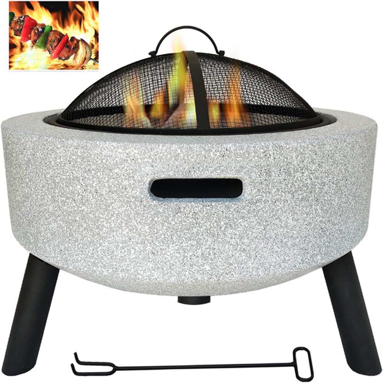 Outdoor Fire Pits Table Top Fire Pit Outdoor Heaters & Fire Pit BBQ Grill Firepit Bowl Backyard Patio Garden Fireplace with Grill Grate for Camping/Outdoor Heat, White