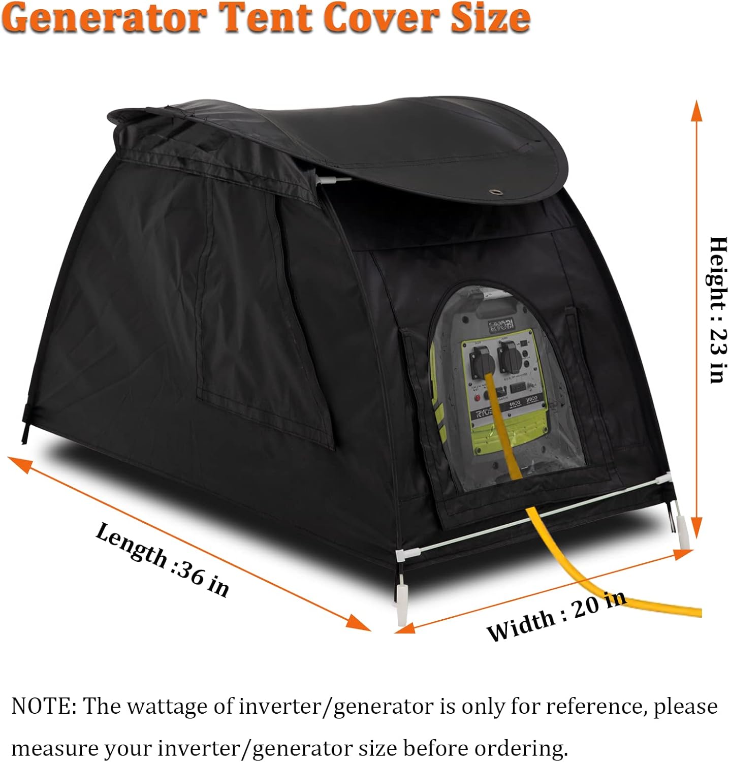 Generator Cover While Running, Portable Waterproof Generator Storage Cover，All-Weather Protection Generator Tent Cover for Most Universal 1000-5500 Watt Inverter Generator (36*20*23in, Black)