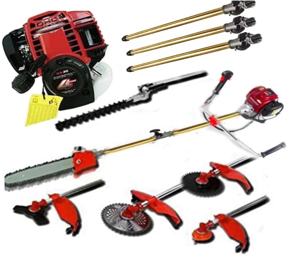 GX35 Gas Lawn Mower and Gasoline Hedge Lawn Mower, 6 in 1, Full Function +3 Extend Poles