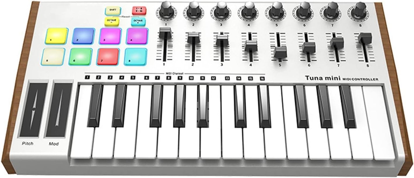 Keyboard Piano 25-Key USB MIDI Keyboard Controller 8 RGB Backlit Trigger Pads with 6.35mm Pedal Jack Portable