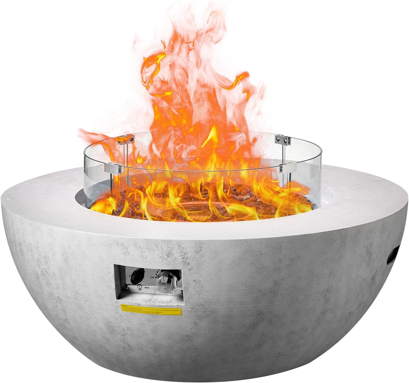 Happybuy Propane Fire Pit, Outdoor Concrete, 39 in Tabletop, Lava Rocks, Lid, Rain Cover, Adjustable Flame