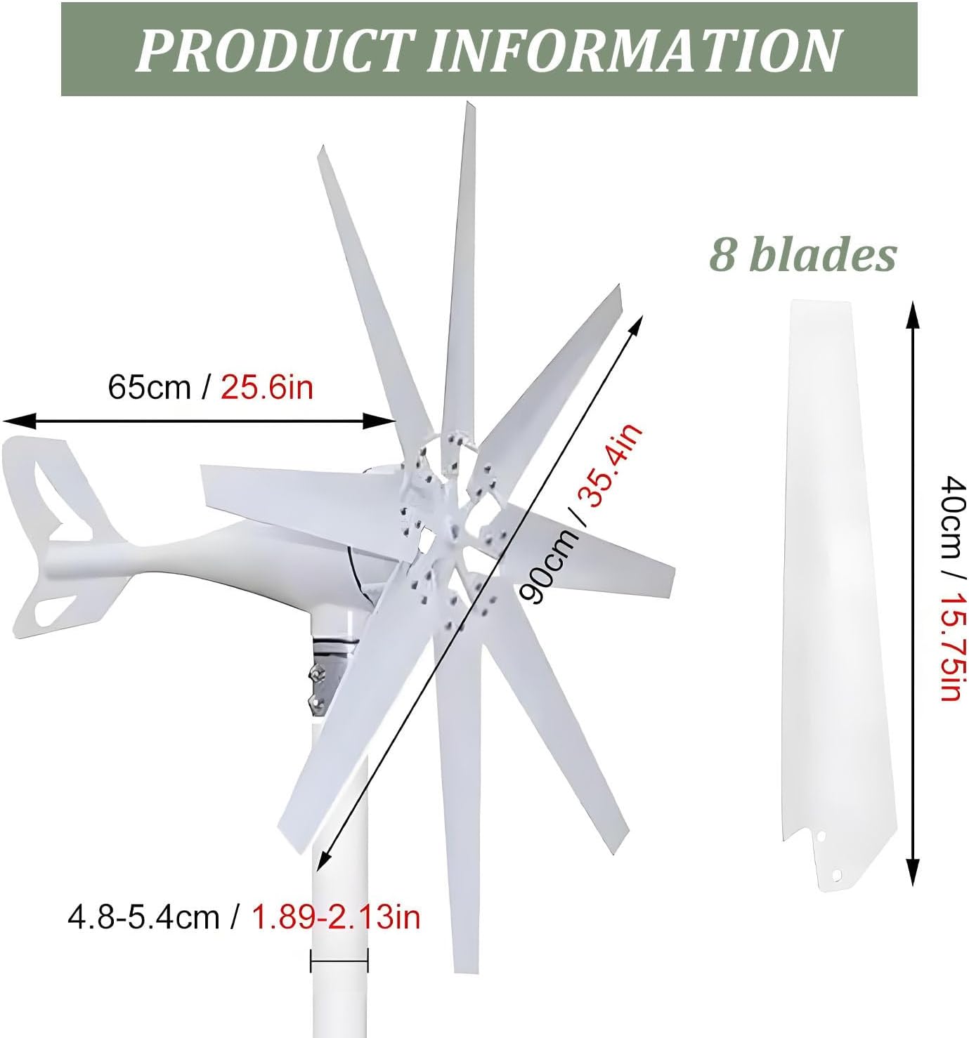 20000W Wind Turbine Generator Kit,8-Blade Windmill kit with Charge Controller,2M/S Start Wind Speed,8-Blade Generator,for Home,Boat,RV,Off-Grid Power Supplement 24V-White