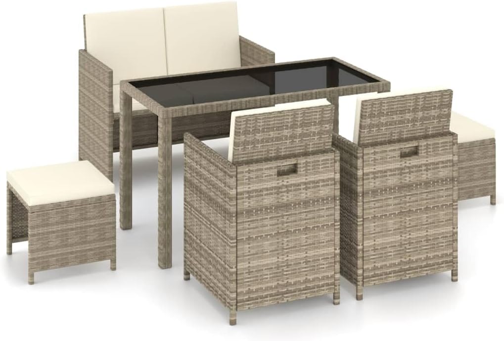 6 Piece Patio Dining Set with Cushions Poly Rattan Beige,Maintain a Natural Flow and Avoid keyword Stuffing. Furniture Sets for Patio, Lawn & Garden