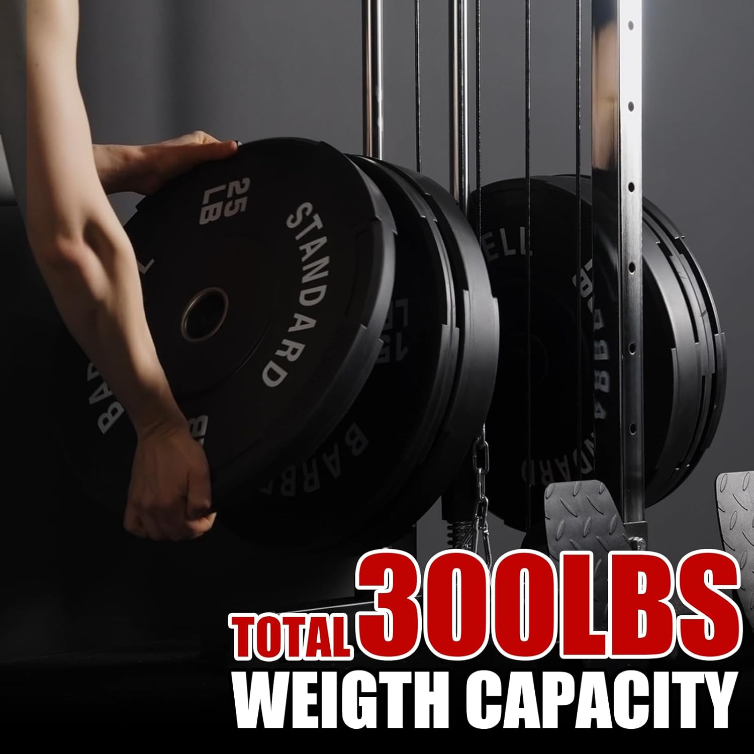 ER Kang Cable Station Wall Mount, 18in Pulley Tower, Dual Pulley System, High & Low Cable Machine, LAT Pull-Down & Row Tower with Flip-Up Footplate, Home Gym Cable Crossover, Black