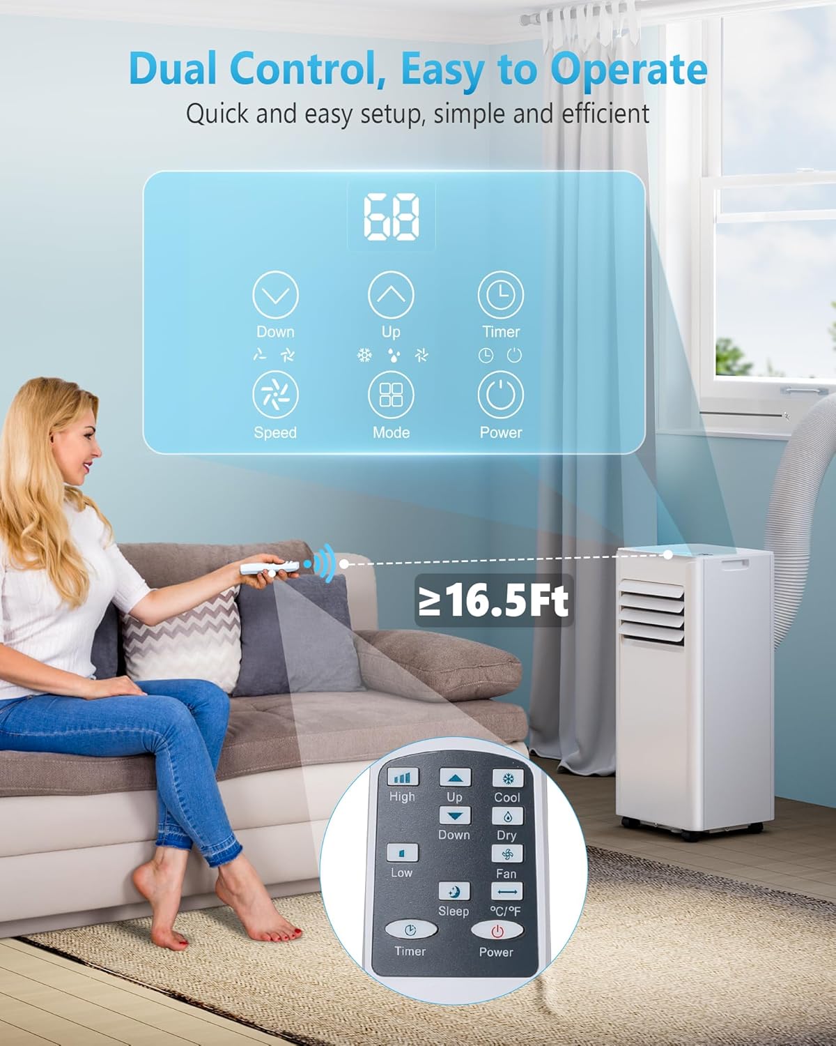 Portable Air Conditioners 8000 BTUs, Portable AC unit Cools Up to 350 sq.ft,3-in-1 Free Standing Cooling AC Unit with Fan & Dehumidifier, Portable AC with Remote Control,24H Timer