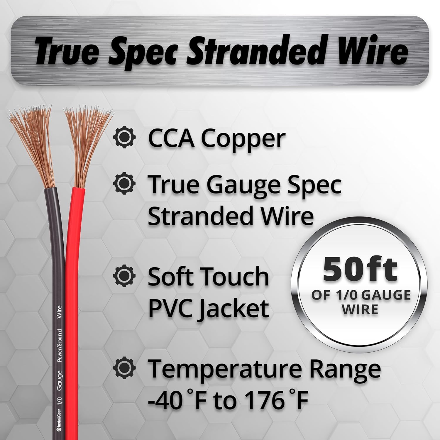 InstallGear 1/0 Gauge Wire (100ft) Copper Clad Aluminum CCA - Primary Automotive Wire, Car Amplifier Power & Ground Cable, Battery Cable, Car Audio Speaker Stereo, RV Trailer Wiring Welding Cable