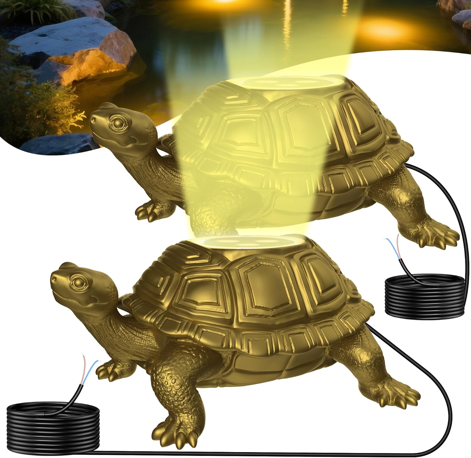 Brass Pond Light LED Underwater, 6W 12V Low Voltage Turtle Underwater Ponds Light 2700K with Cable, IP68 Waterproof Pond Lights for Outdoor Ponds Fountain Waterfall Water Feature, 2 Pack
