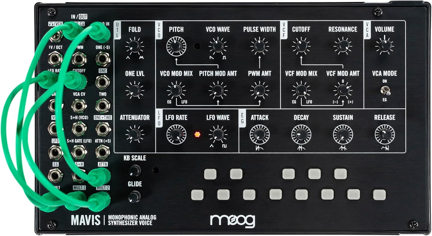 MOOG Mavis - Standalone Semi-Modular Analog Synthesizer Kit with Keyboard; Analog Oscillator, Filter, Envelope Generator; Wavefolder; and Dust Cover