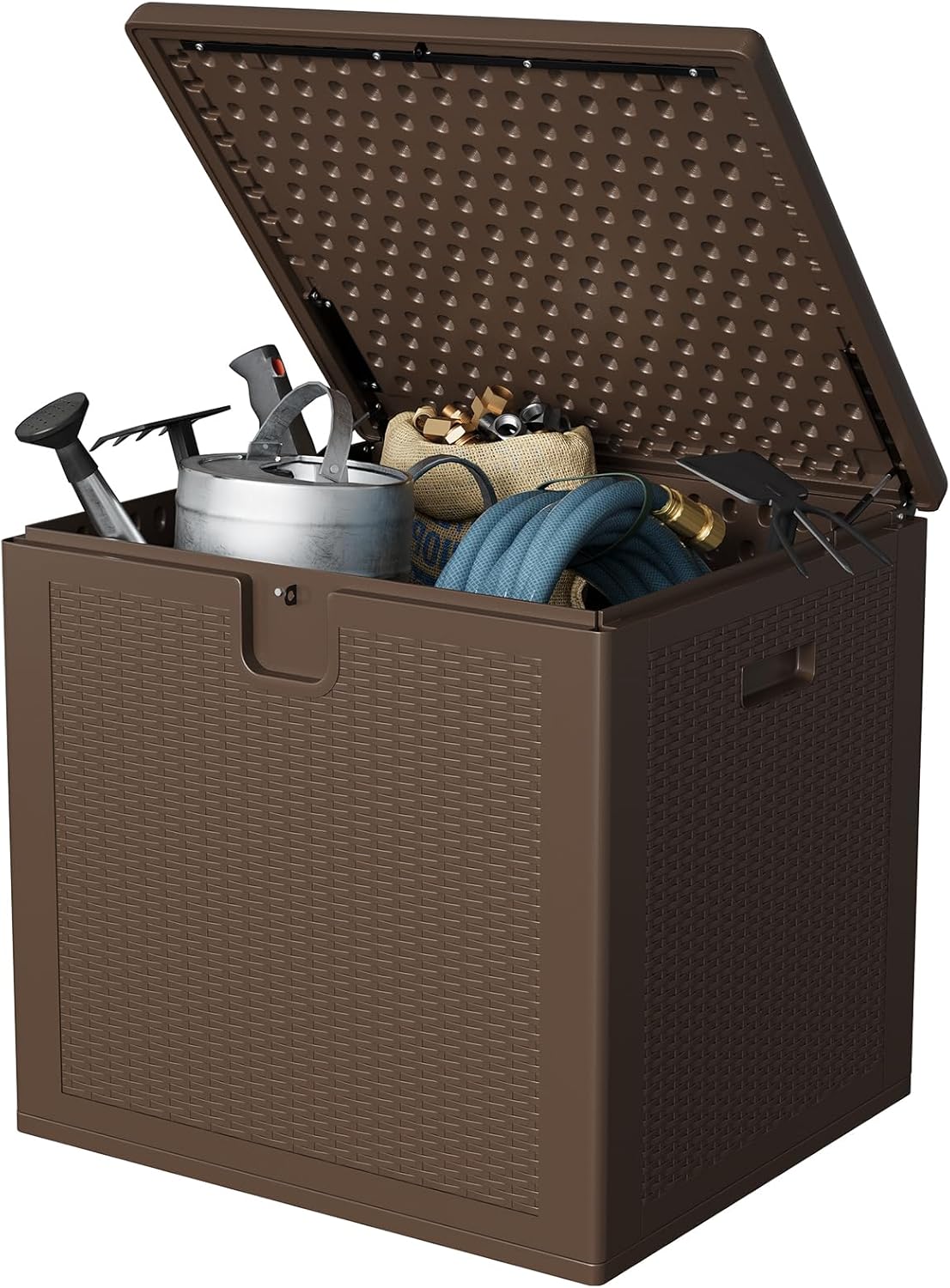 Garvee 80 gal Outdoor Storage Box, Large Waterproof Resin Deck Box Indoor Outdoor Use, Lockable UV Resistant Storage Bin for Patio, Garden, Cushions, Tools, Equipment, Brown