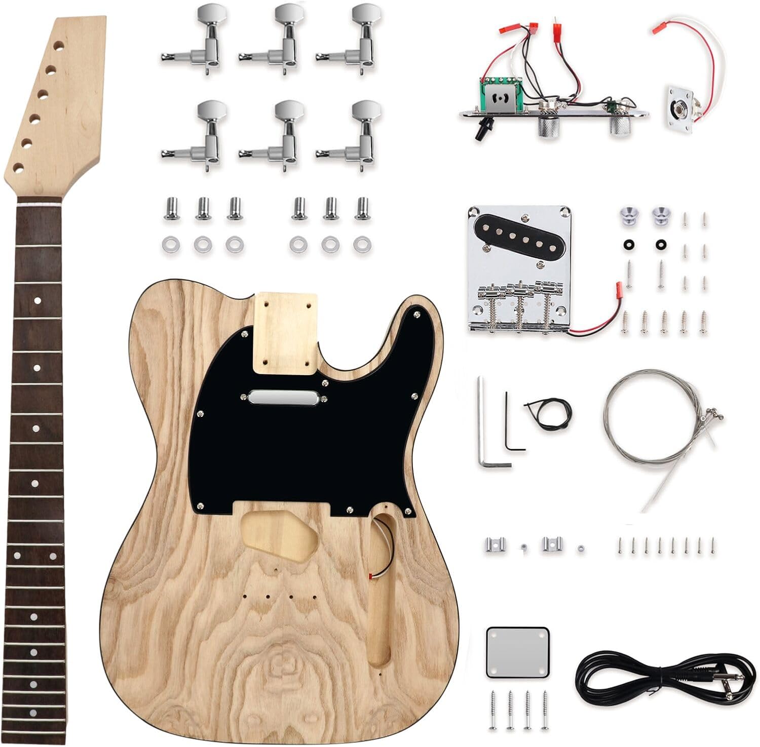 DIY Electric Guitar Kit Beginner Kit TL Style 6 String Right Handed Basswood Body with Ash Burl Top Hard Maple Neck Rosewood Fretboard Chrome Hardware Build Your Own Guitar.