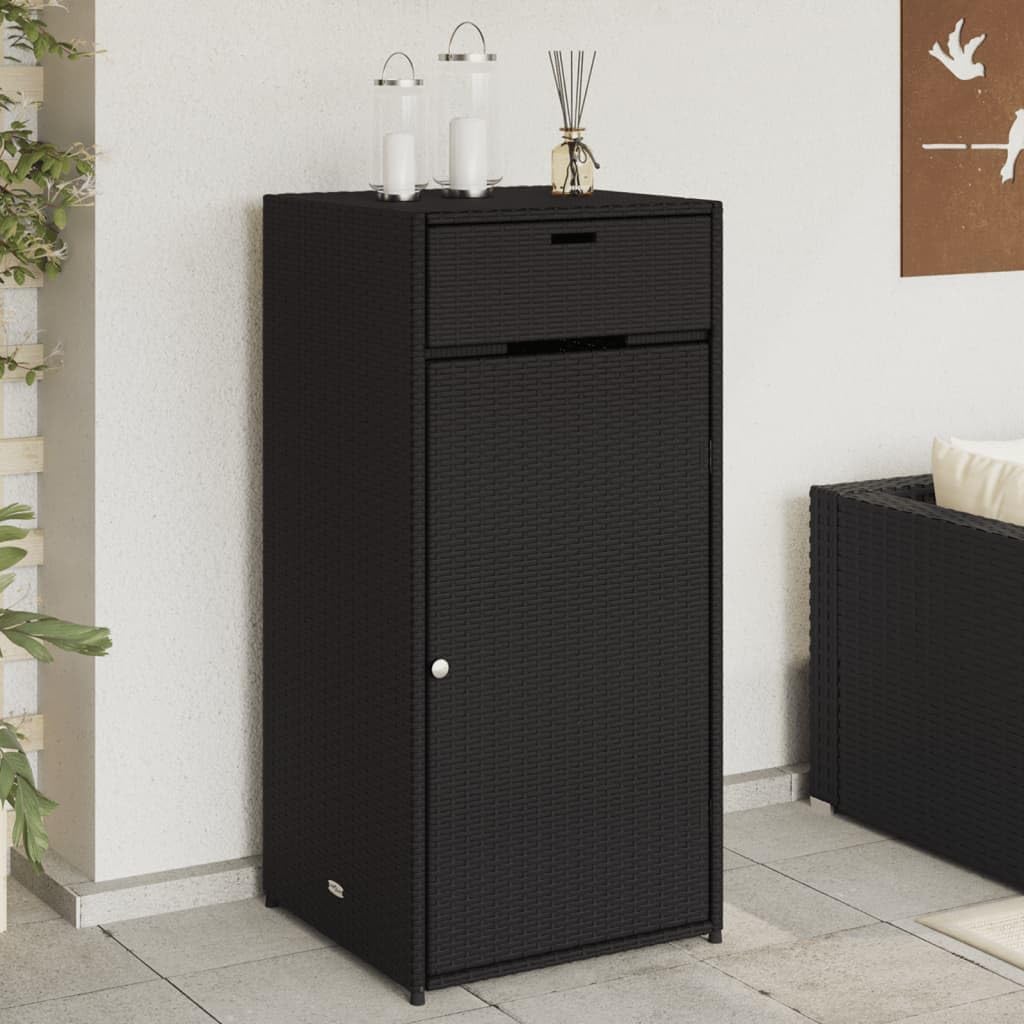 Large Black Outdoor Garden Storage Cabinet, Weather-Resistant Poly Rattan Deck Box for Patio, Waterproof Tool Storage Container
