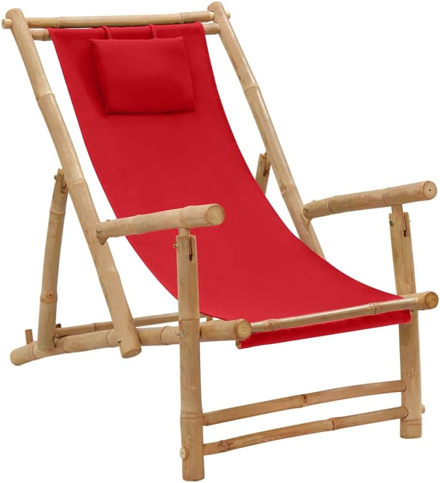 Patio Chair Deck Chair Bamboo and Canvas Red