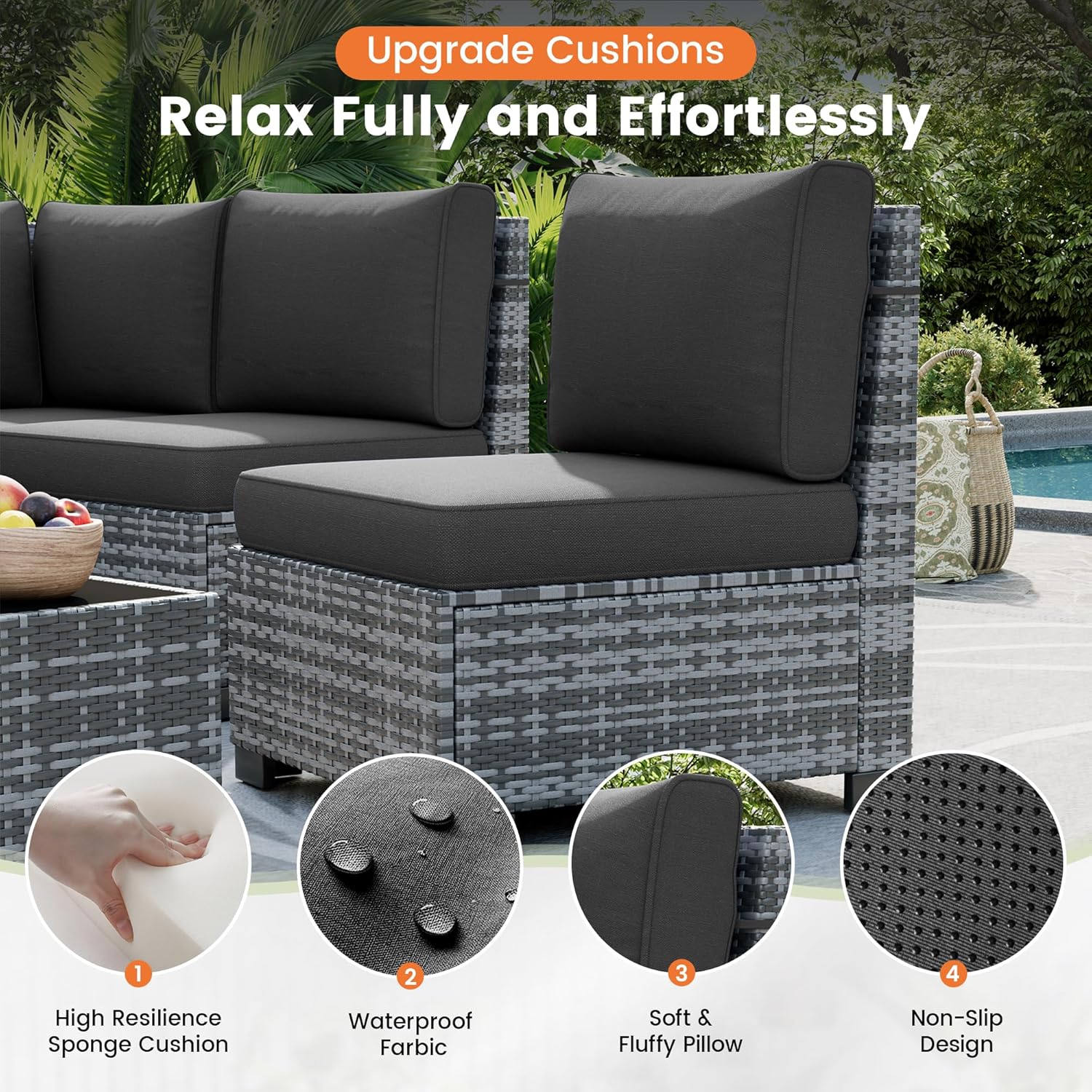 UDPATIO Patio Furniture Set with Fire Pit Table, 8 Inch Armrest Outdoor Sectional Sofa, 9 Piece Wicker Outdoor Furniture Conversation Sets with Waterproof Cover for Backyard Deck(Grey/Black)