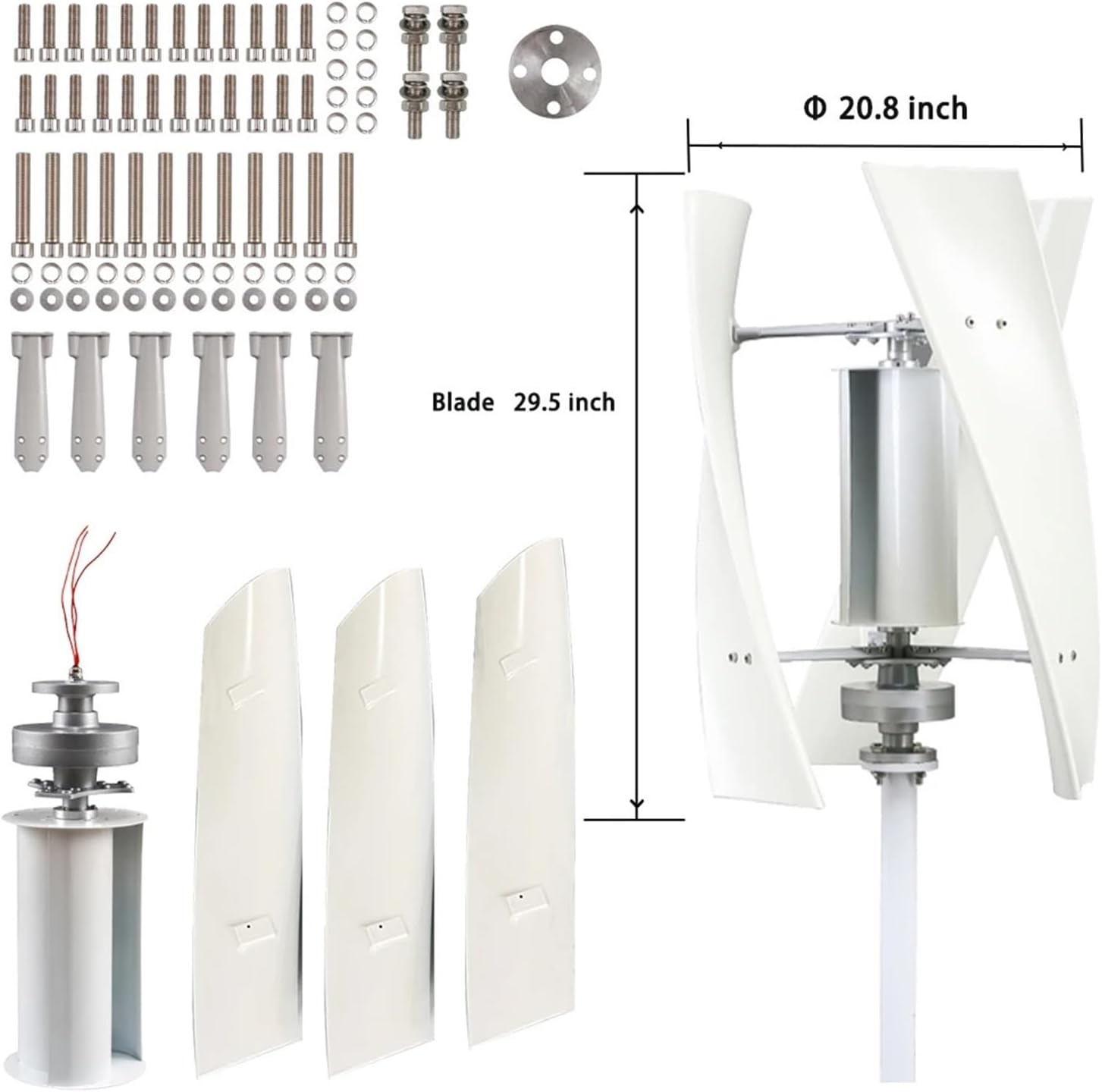 Wind Turbine Vertical Axis Permanent Generator Electric Power Generator 12V 24V 48V 5KW 8KW For Marine, RV, Home, Windmill Generator Suit For Hybrid Solar Wind System Low Starting Speed for Home(TYPE