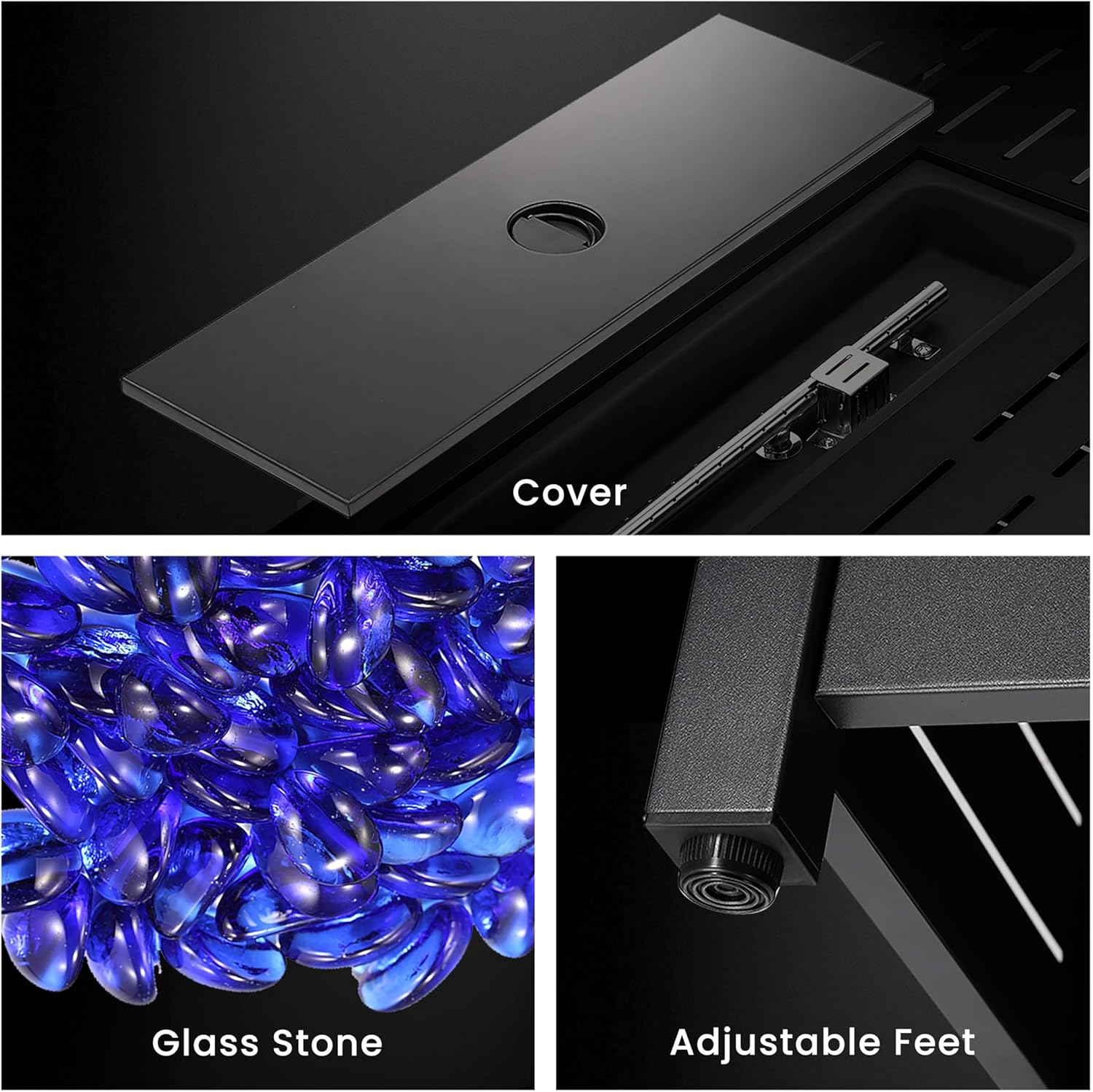 R.W.Flame 43-Inch Propane Fire Pit Table, 50,000 BTU Outdoor Gas Firepit with Waterproof Cover, Glass Stones, Removable Lid, Cup Holders, 2-in-1 Fire Table for Patio, Backyard, Garden, Black