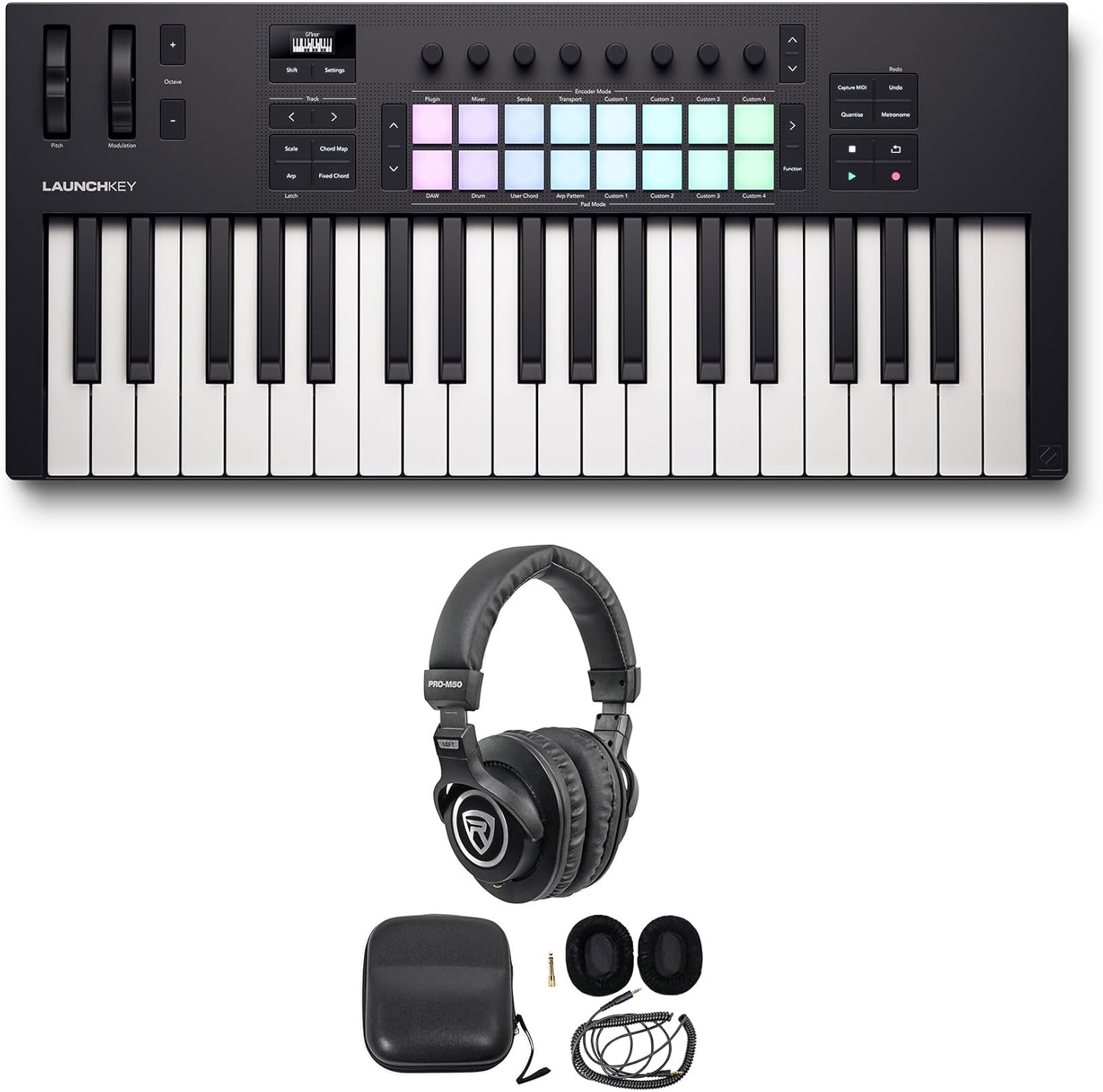 Audiosavings Bundle: Novation LAUNCHKEY 37 MK4 37-Key USB MIDI Ableton Live Keyboard Controller Bundle with Rockville PRO-M50 Studio Headphones w/Detachable Coil Cable, Case+Extra Ear Pad (2 Items)