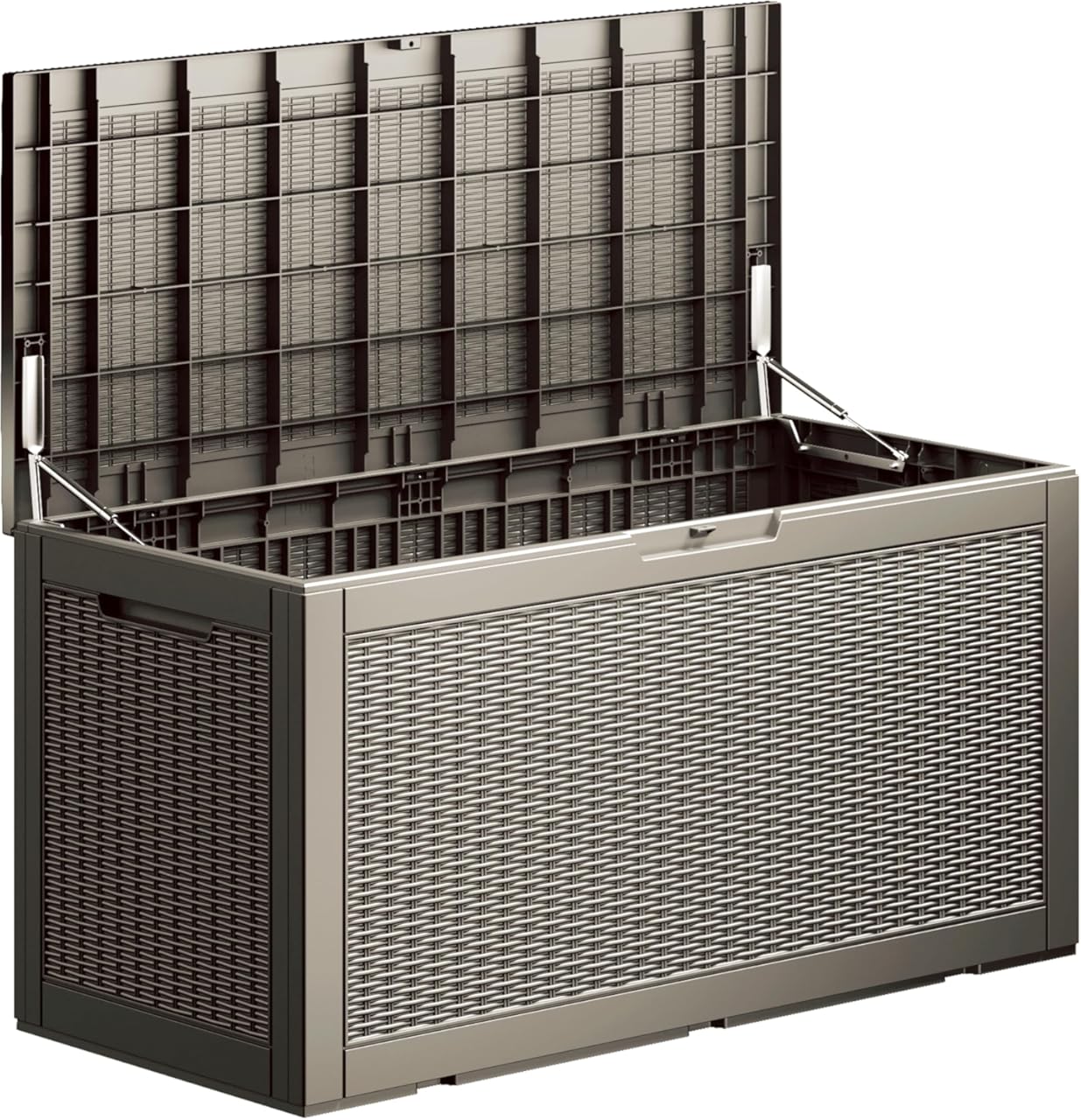 100 Gallon Resin Deck Box, Outdoor Indoor Waterproof Storage Box, Lockable Storage Box With Handle for Patio Furniture - Garden Tools - Swimming Pool Tools & UV Resistant, Grey