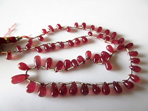13 inch natural beads strand of 6-11mm smooth drop pink ruby gemstone briolletes beads for DIY jewelry - necklace, bracelet, earring, ring.