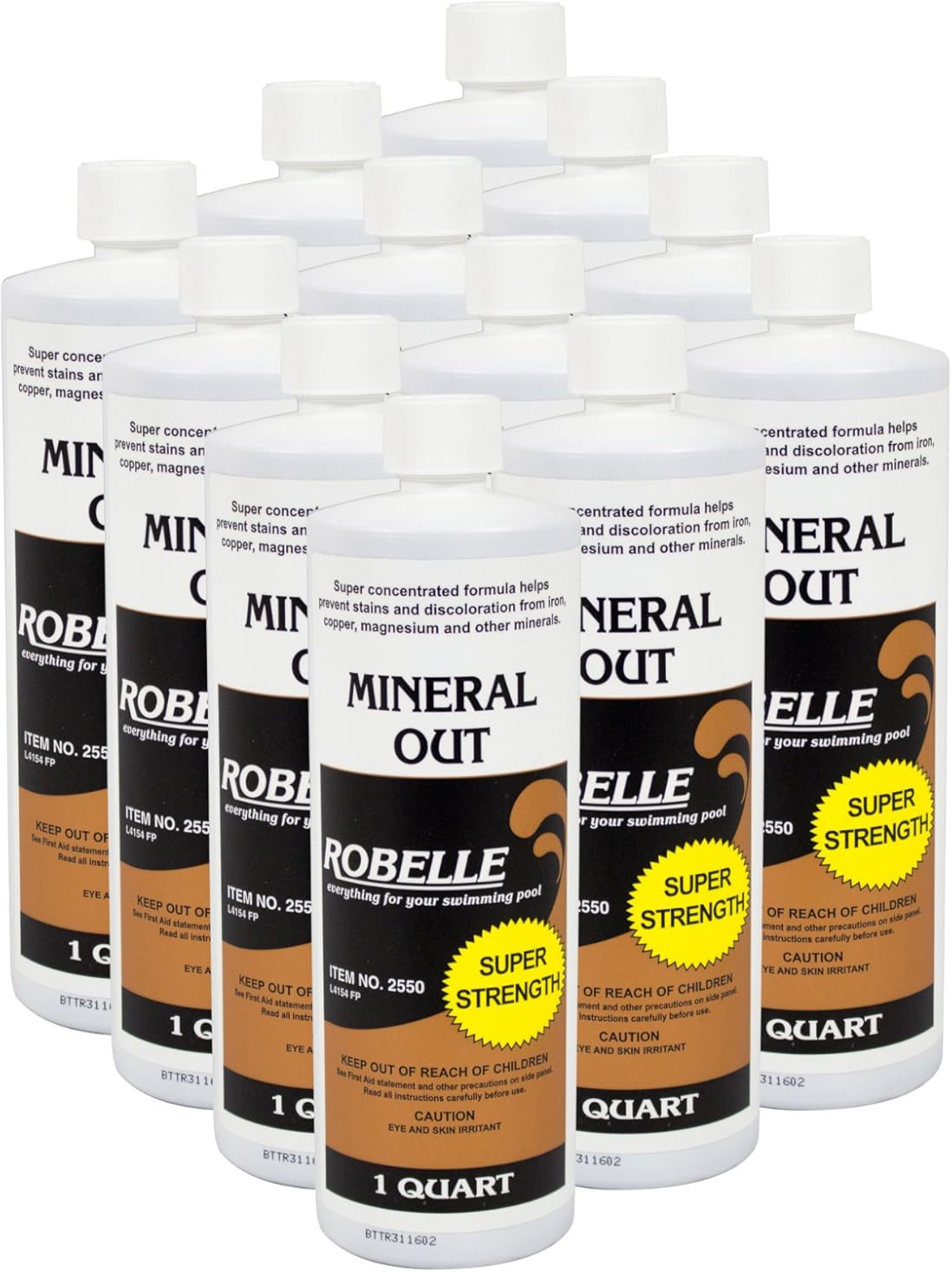 Robelle 1-Quart 12-Pack Concentrated Mineral Out, Pool Metal Remover, Stain Remover, Made in USA