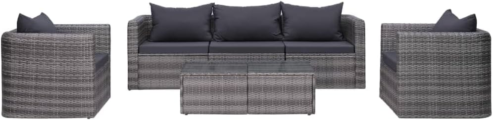 6 Piece Patio Sofa Set with Cushions & Pillows Poly Rattan Gray,Modern Outdoor Rattan Sofa Set: Ample Seating and Style for Gardens and Patios Patio Furniture Sets, Outdoor Furniture Sets