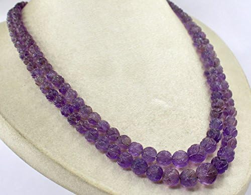 18 inch 2 strand necklace of natural amethyst round shape carved cut 14-6mm beads for DIY jewelry making.