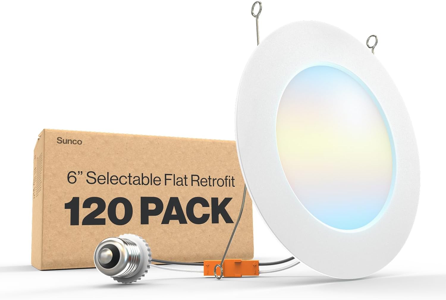 Sunco 120 Pack 5CCT LED Recessed Lighting 6 Inch, 1200 LM High Brightness, Ultra Thin Flat Can Lights, 2700K/3000K/4000K/5000K/6000K Selectable, Dimmable, 15W, Retrofit Installation - UL Listed