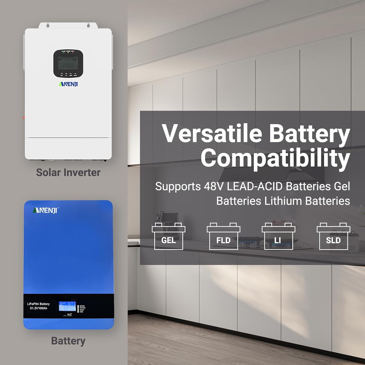 6500W Hybrid Solar Inverter 48V,Dual MPPT,300V 60A Charger,Split Phase 120V,Support Parallel Pure Sine Wave Off-Grid+On-Grid Inverter for Home Loads,Lead Acid/Lithium Battery Compatible