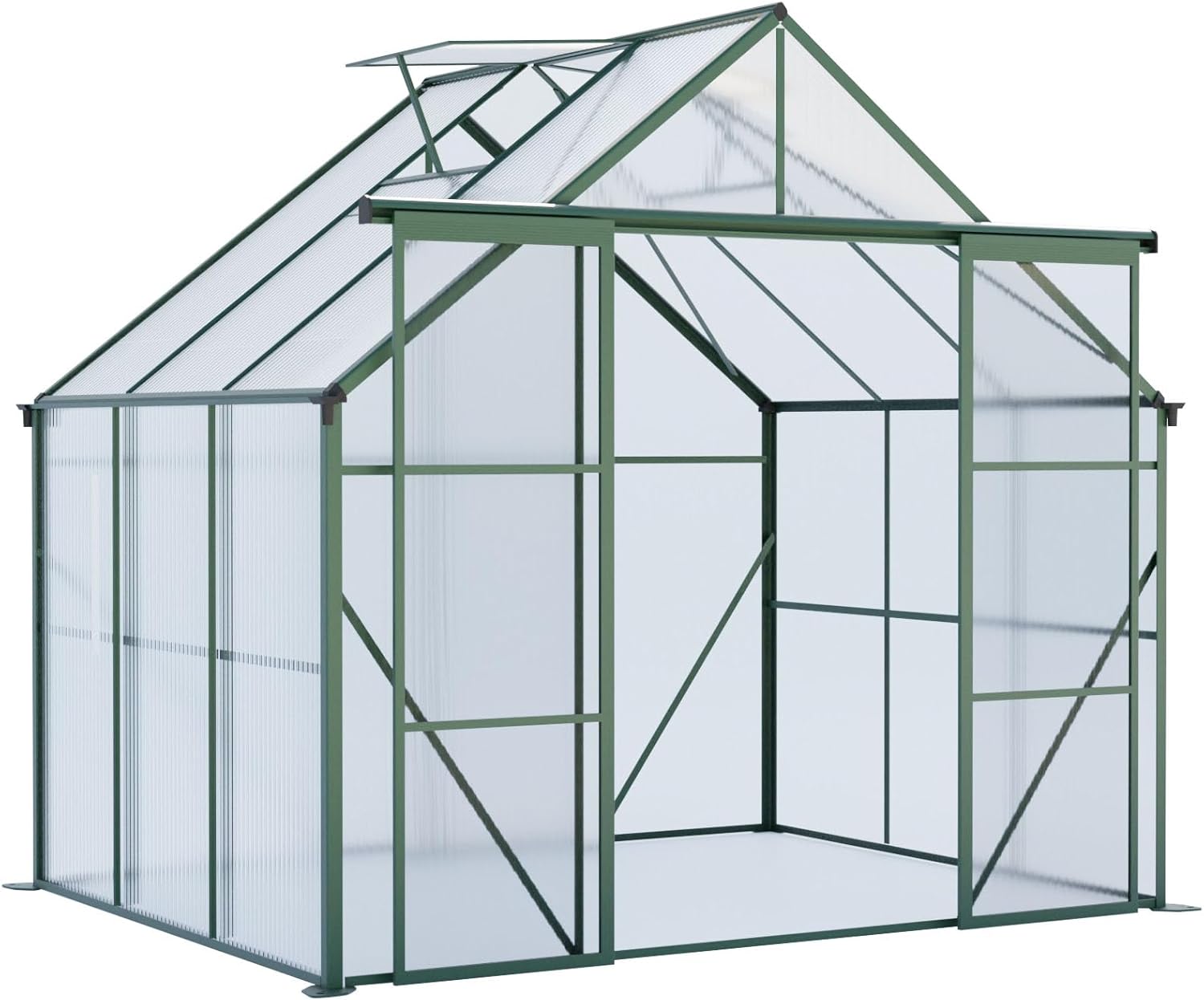 Heavy Duty All Season Outdoor Greenhouse, Aluminum Frame Double Polycarbonate Panels Walk-in Garden Greenhouse for Vegetables Flowers (Green 8 * 10FT)