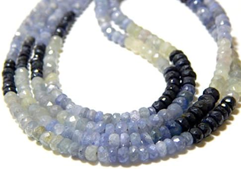 blue sapphire shaded faceted roundelle beads 100 persent natural gemstone size 3.6x4.8 mm 18.5