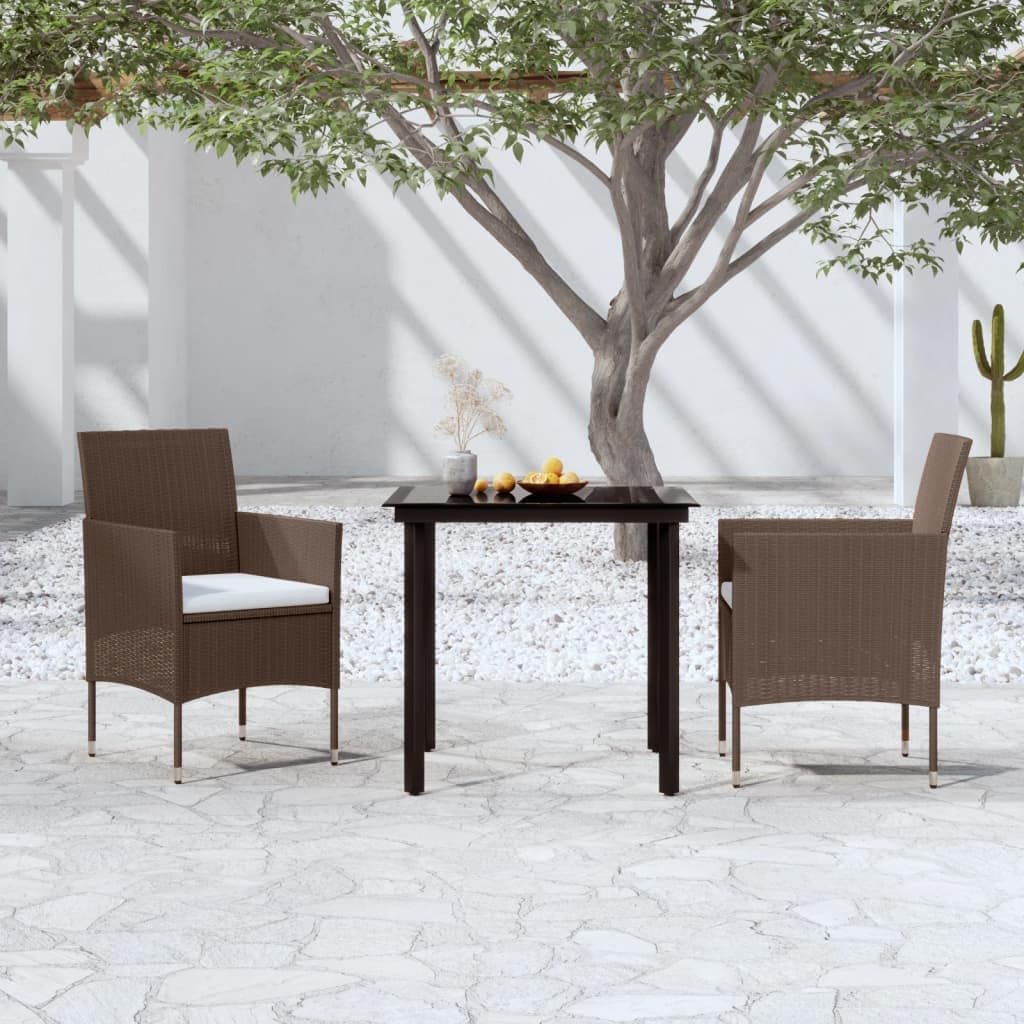 3 Piece Patio Dining Set with Cushions Brown and Black Garden Furniture