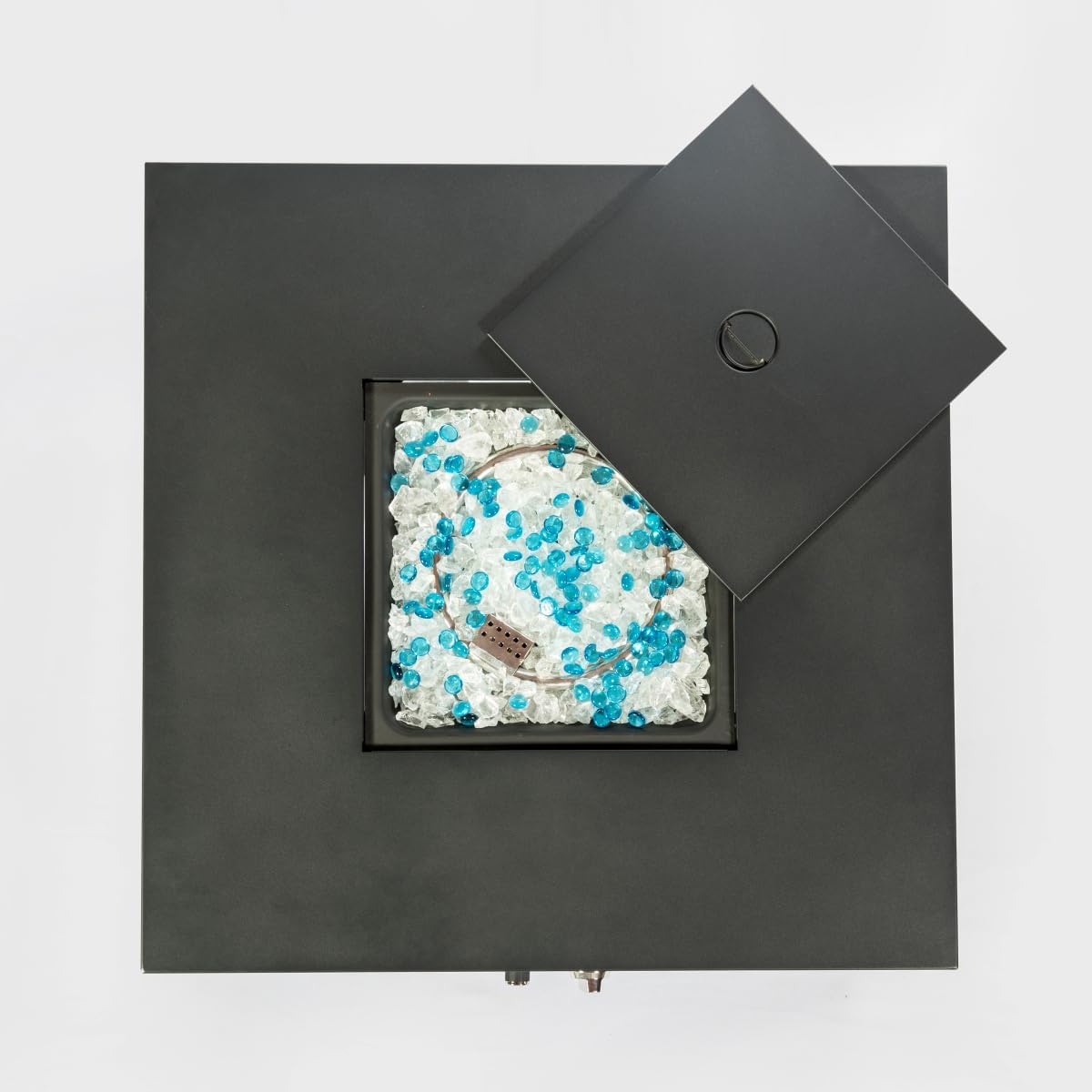 32-inch Square Dark Brown Wicker Propane Fire Pit Table, 40,000 BTU Outdoor Gas Fire Table with Glass Rocks for Patio, Garden, Porch