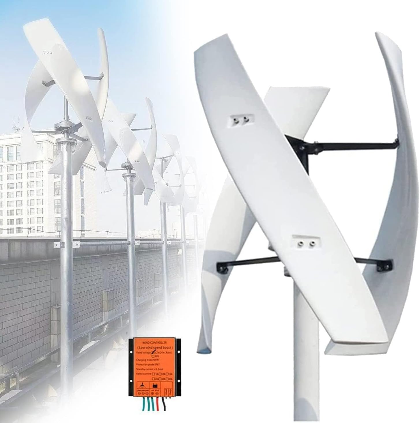 18000W Portable Vertical Wind Turbine Generator Kit, 3-Blade Helix Design with Charge Controller for Marine, RV, Home & Industrial Energy Solutions (12V)