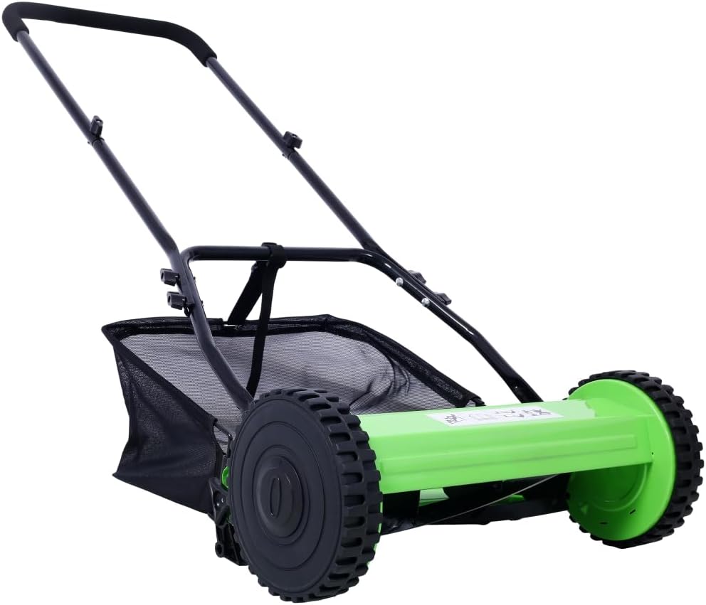 16-Inch 5-Blade Push Reel Lawn Mower with Grass Catcher (Green)
