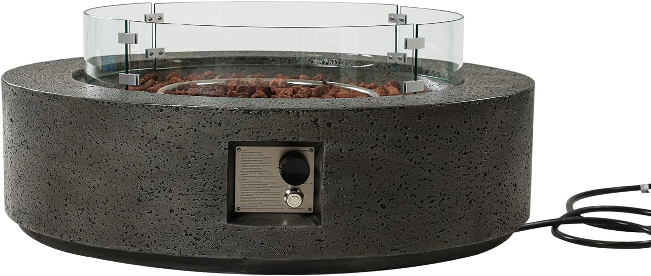 SUNBURY Outdoor Propane Gas Fire Pit Table, 42 Inch Round Outdoor Firepit Table, 50000 BTU Fire Table for Patio Set, Gray