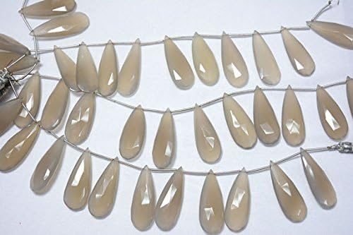 13 inch natural beads strand of 13x35mm faceted pear gray chalcedony gemstone beads for DIY jewelry - necklace, bracelet, earring, ring.