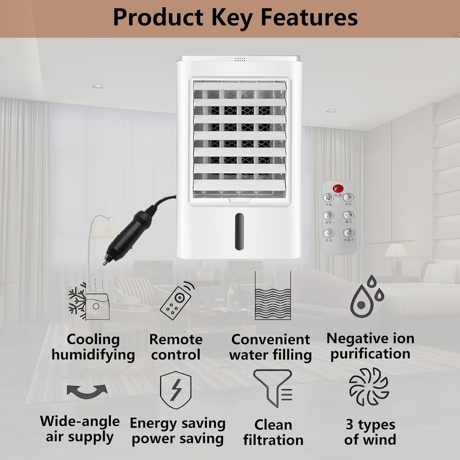 Portable AC Air Conditioner Small Desktop Cooling Fan with 3-Speed and 4 Ice Packs Evaporative Personal Mini AC Remote Control Touch Screen for Car Camping Home Office 24VHomeCar