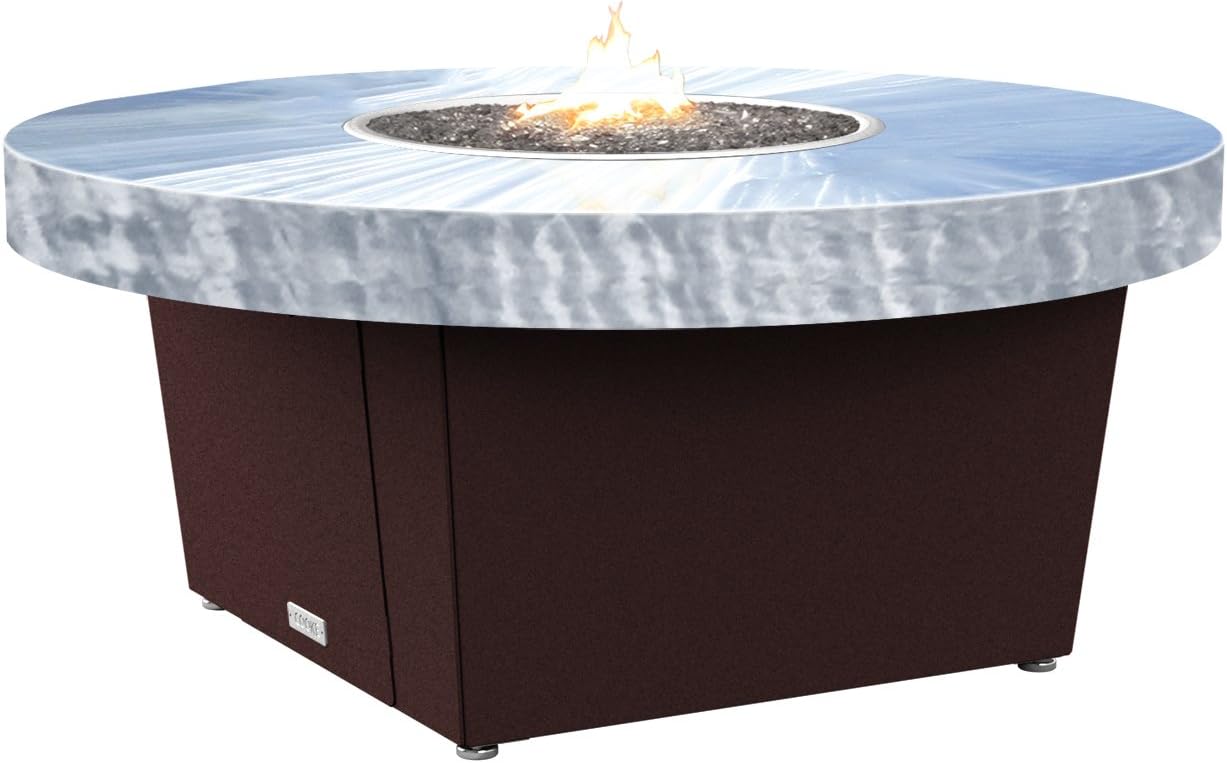 COOKE Parkway Circular Fire Pit Table - 48 Diam - Propane - Brushed Aluminum Top - Dark Cherry Powdercoat Base