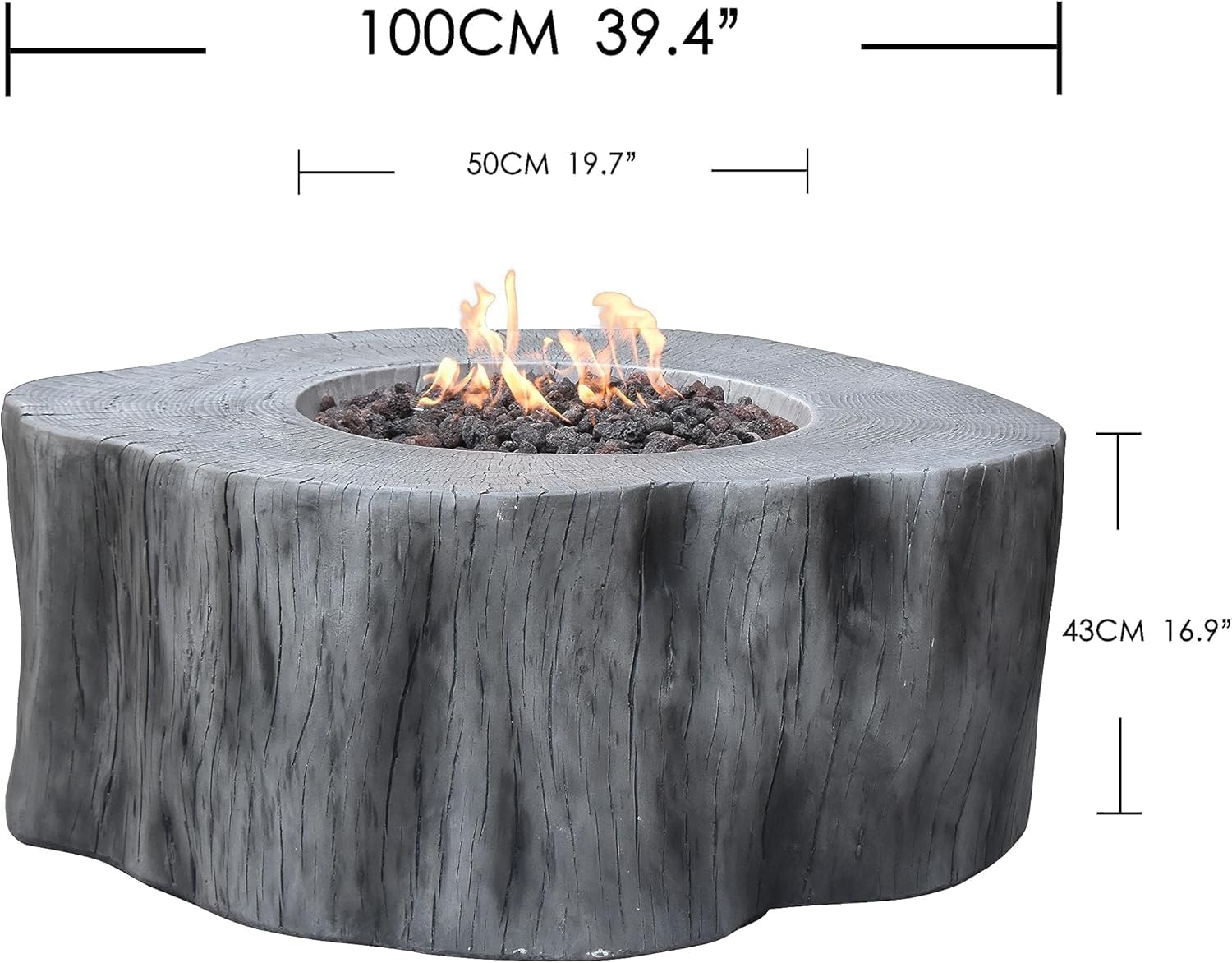 Elementi Manchester Gas Fire Pit Cast Concrete Fire Table, Outdoor Fire Pit Electronic Ignition | Canvas Cover, Lava Rock Included | Free AMS Wind Guard | Classic Gray (Propane Gas)