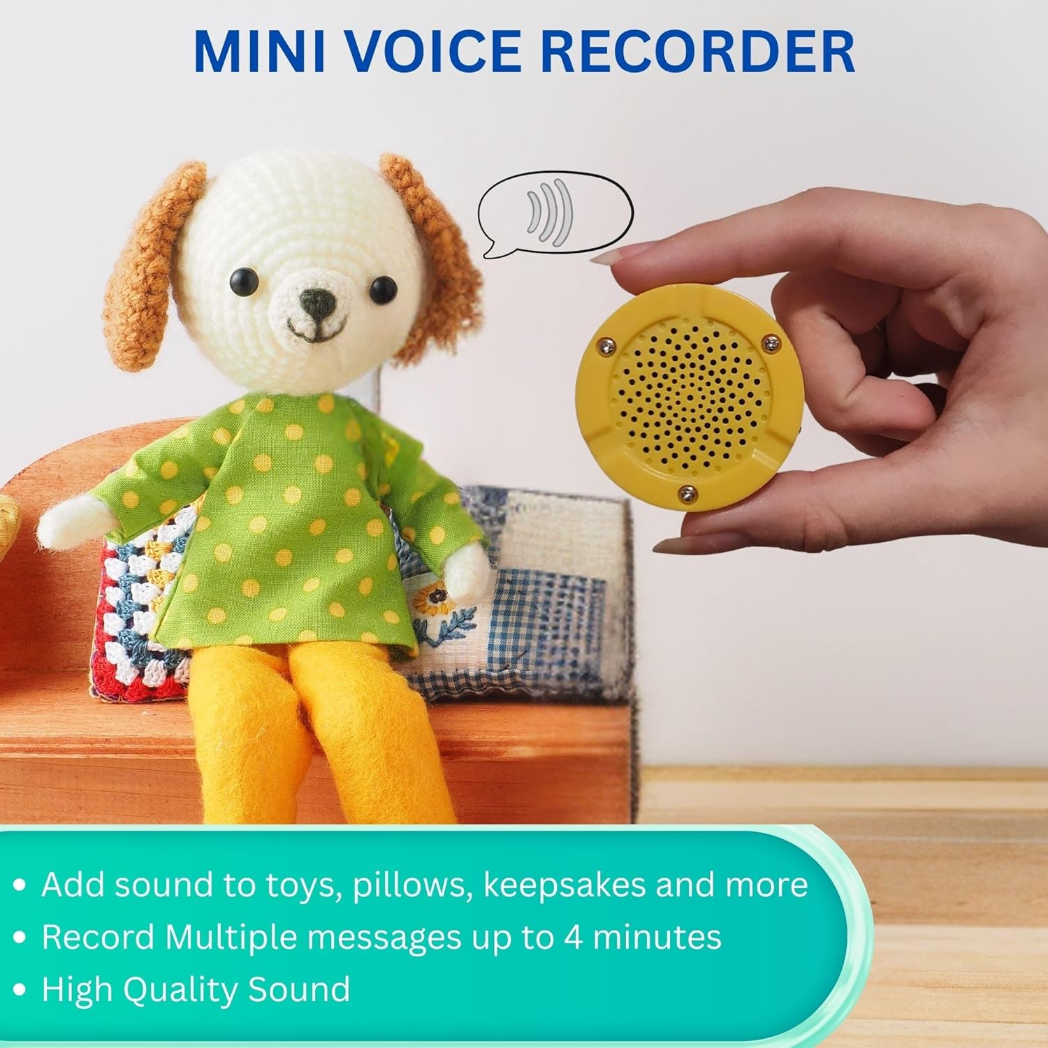 RediTech Go™ Yellow Recordable Voice Modules – 100 Pack – 4-Minute Audio Playback – Upload MP3 Files – for Plush Toys, Crafts, Pillows & Keepsakes – Batteries Included
