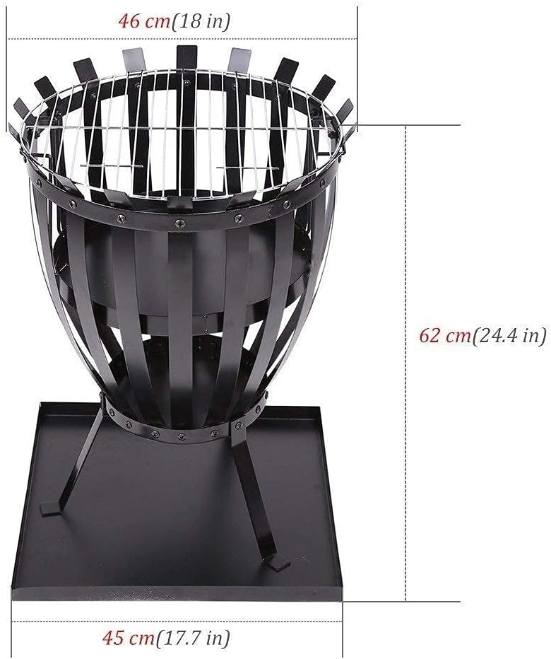 Wood Burning Stoves with Hook, Black Tall Metal Outdoor Fire Pits, for Patio Garden Camping Beach Picnic, 18x24.4 Inch