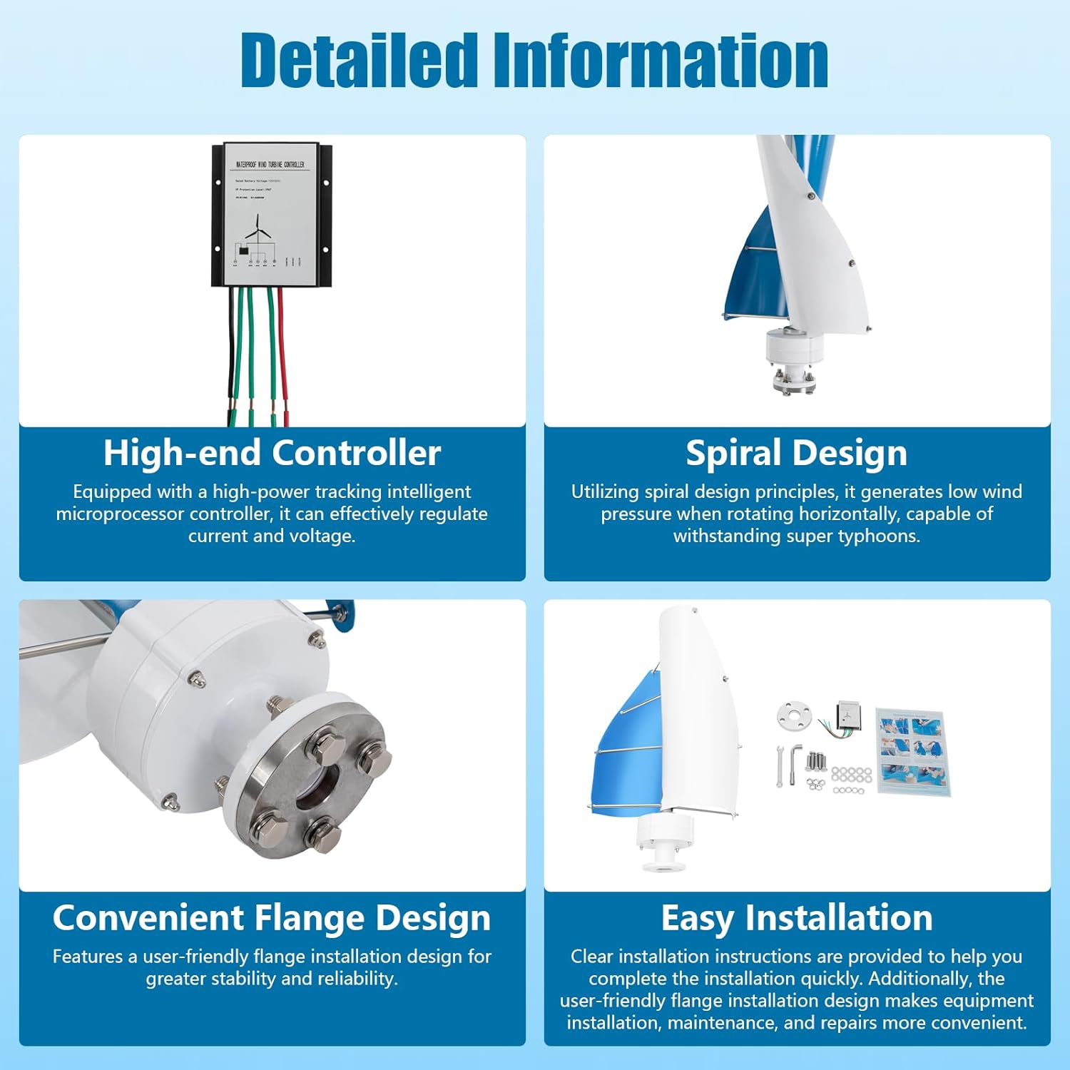 Wind Turbine,100W 12V Vertical Wind Turbine Generator Kit w/Controller,Automatically adjust,13m/s Rated Wind Speed for Home, Boats, Gazebos, etc