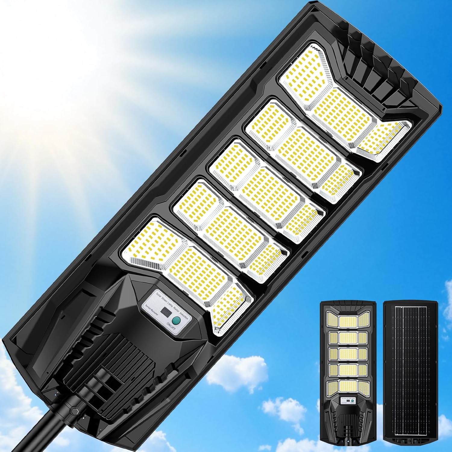 8000W Solar Street Lights Outdoor Waterproof, Large Commercial Solar Powered Parking Lot Dusk to Dawn Lighting with Motion Sensor & Remote, 7000K LED Security Flood Light for Yard, Driveway, 1 Pack