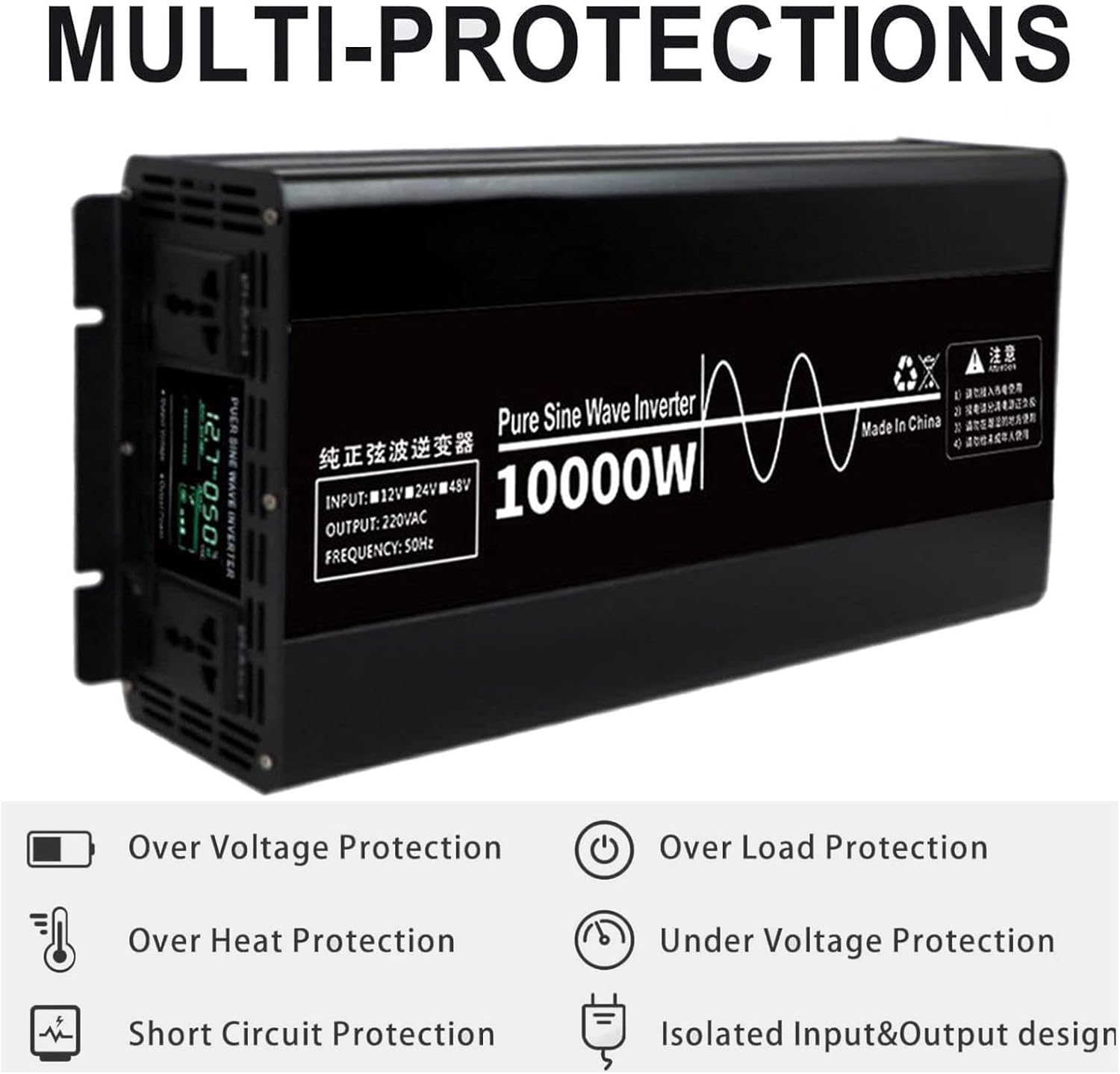 Pure Sine Wave Inverter 4500W/7000W/10000W Power Inverter 12V/24V/48V to 110V/220V DC to AC Converter Car Voltage Converter for RV Camping Car and Home Solar System,10000W-24V