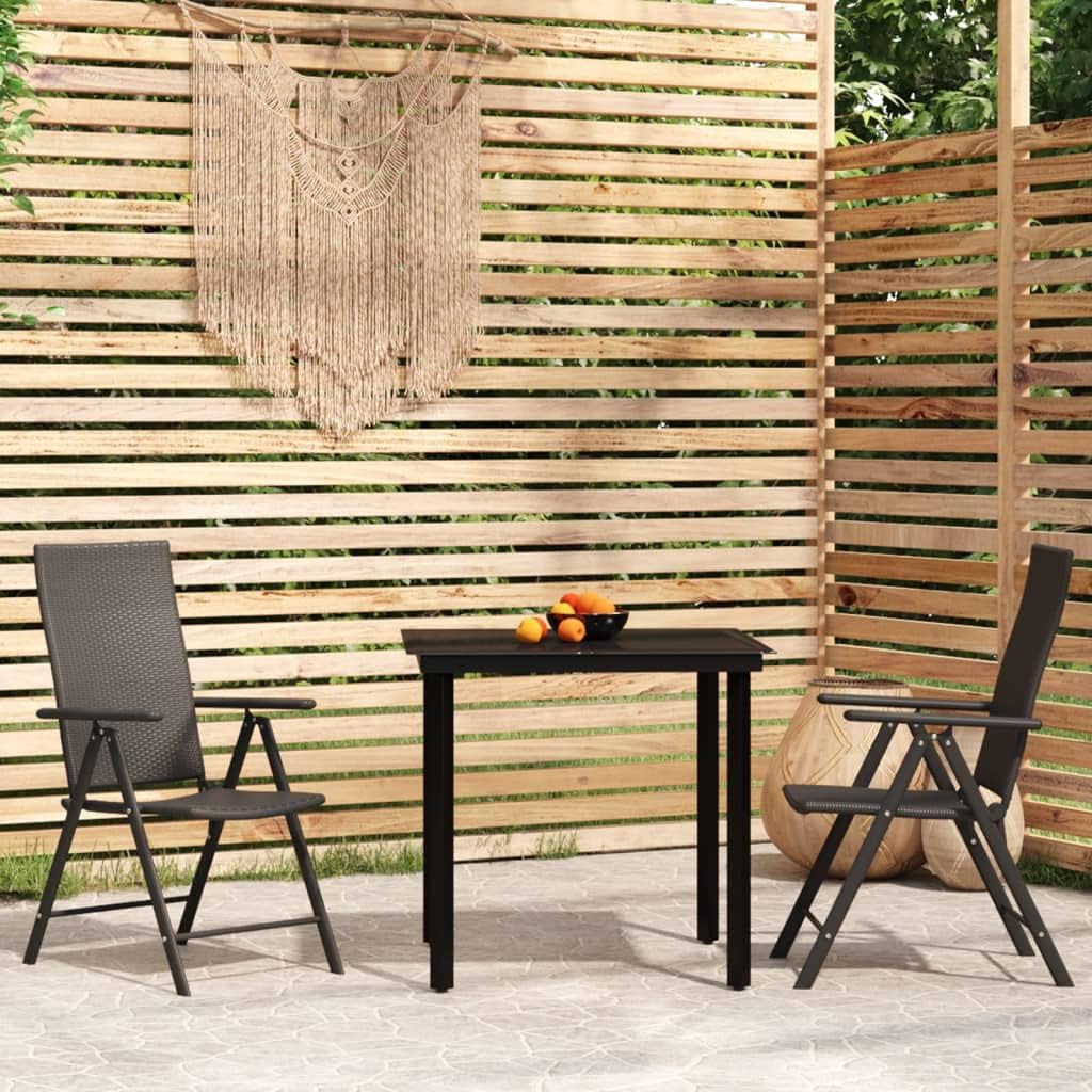 3 Piece Patio Dining Set Black Garden Furniture