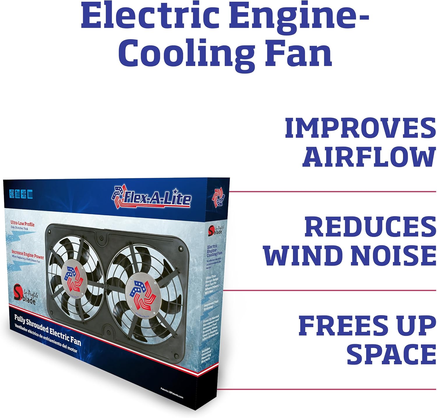 Flex-A-Lite Lo-Profile Dual S-Blade Electric Fan, Pusher-Puller / Reversible Fan (440), Car Accessories, 12-1/8 Inches