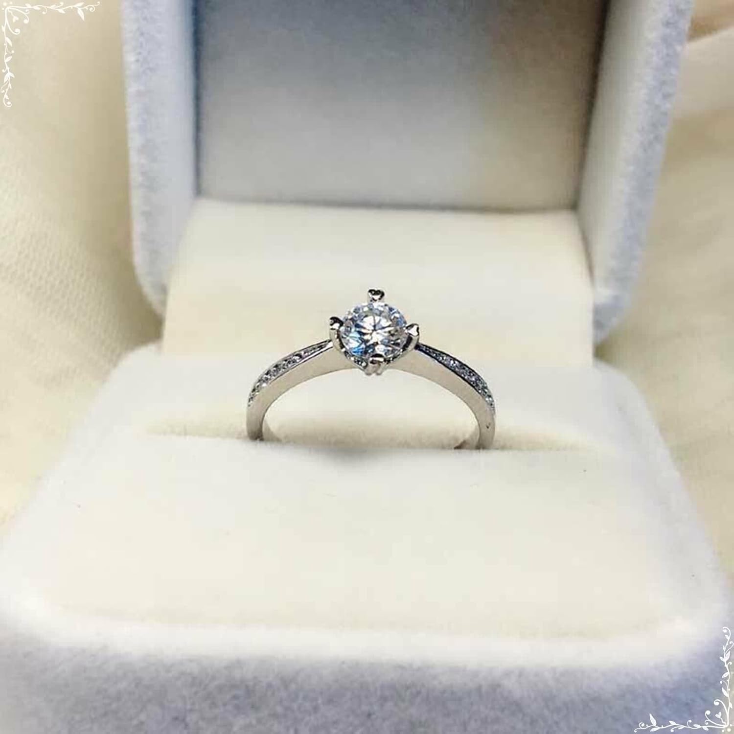 Heart Engagement Rings for Women, Simple Promise Rings Moissanite Silver Band 18K White Gold Gift for Wife